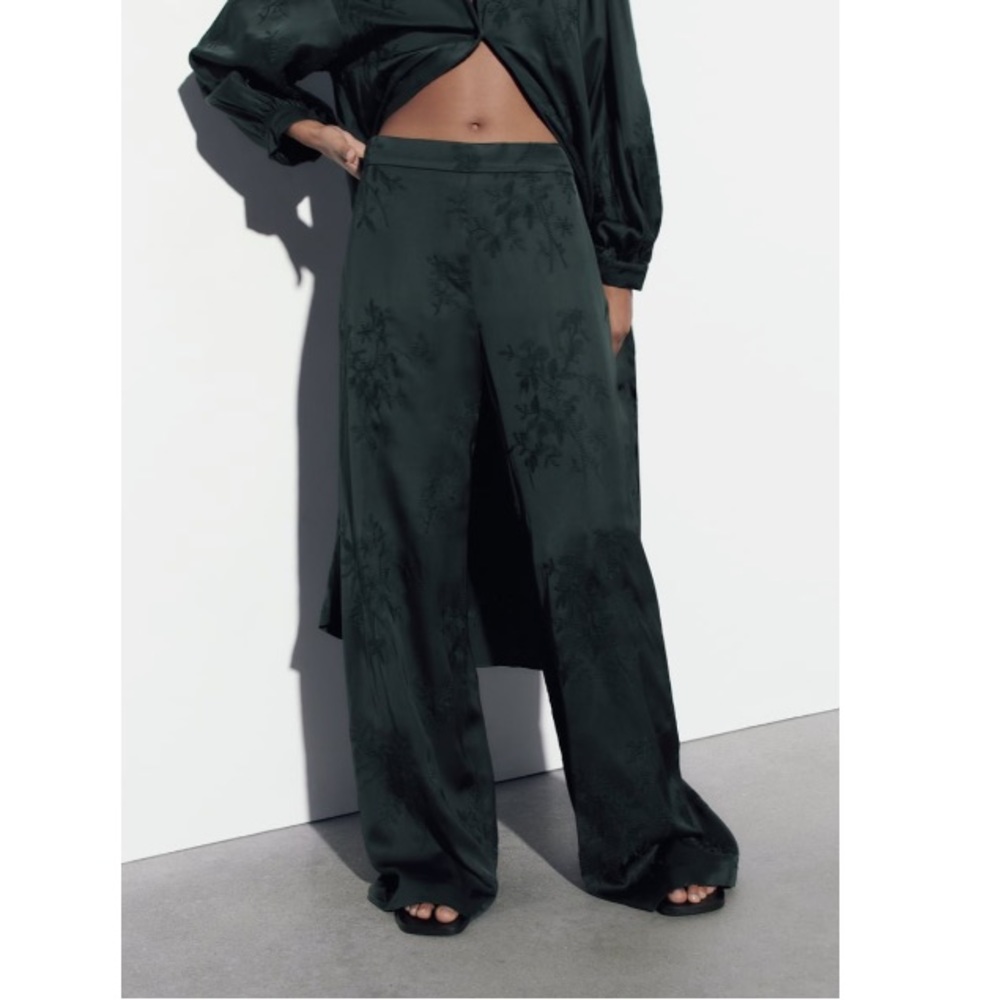 Zara embroidered satin effect pants